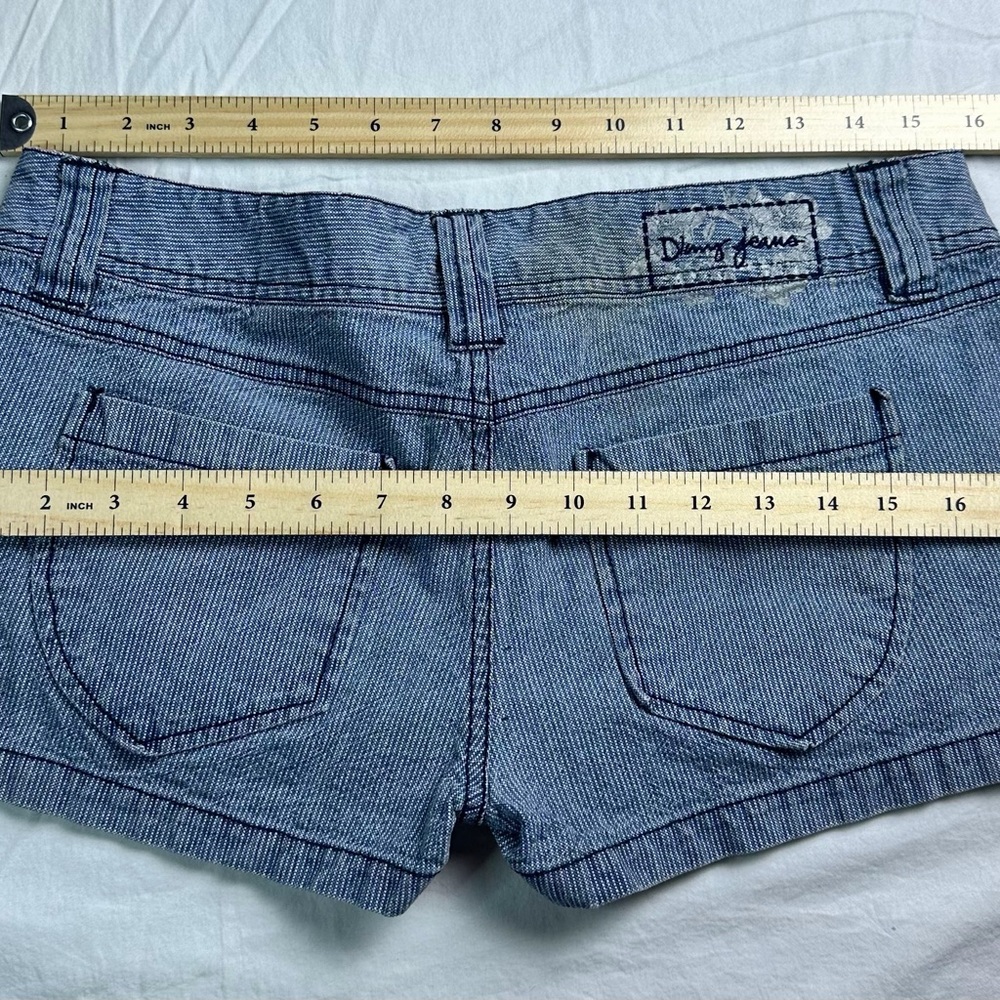 🌿 DKNY Jeans Blue Pinstripe Mini Shorts Y2K Low Rise Cuffed Denim 28 🌿 - Picture 9 of 10